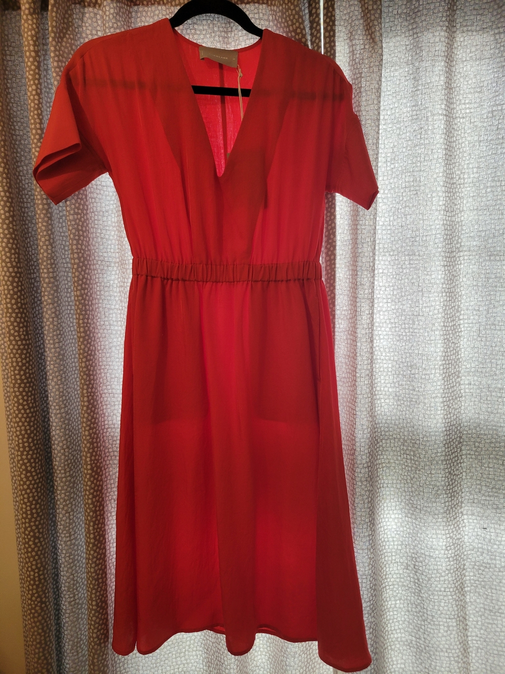 Everlane Red Orange V-Neck Midi Dress NWT